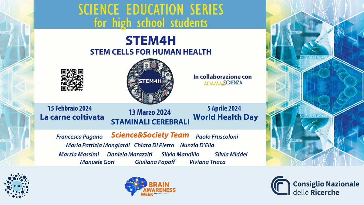 Cnr_Ibbc's tweet photo. 📢 #STEM4H for #BrainAwarenessWeek! #ScienceEducation Series by @Cnr_Ibbc scientists for @Monterotondo_Rm high school students on #NeuralStemCells in #humanhealth and #BrainAwareness. 
👉 https://t.co/8Jm4dUhzmT
@CNRsocial_ @dana_fdn @adamascienza @EMBLRome https://t.co/wuEH03FFBO