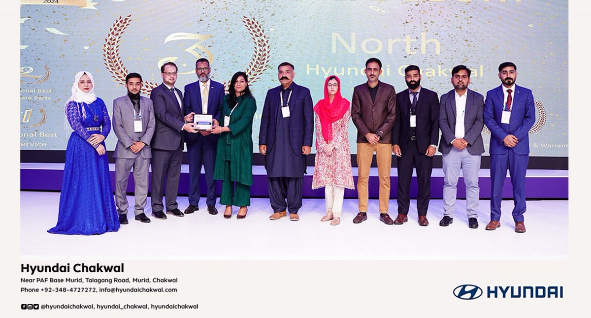 🏆✨ Thrilled to announce that Hyundai Chakwal has clinched the prestigious award for Best in 𝐂𝐔𝐒𝐓𝐎𝐌𝐄𝐑 𝐑𝐄𝐋𝐀𝐓𝐈𝐎𝐍𝐒 - 𝐍𝐨𝐫𝐭𝐡 𝐑𝐞𝐠𝐢𝐨𝐧! 🎉💼

#Hyundai #HyundaiChakwal #HyundaiPakistan #CustomerRelations #AwardWinning #NorthRegion #CustomerSatisfaction