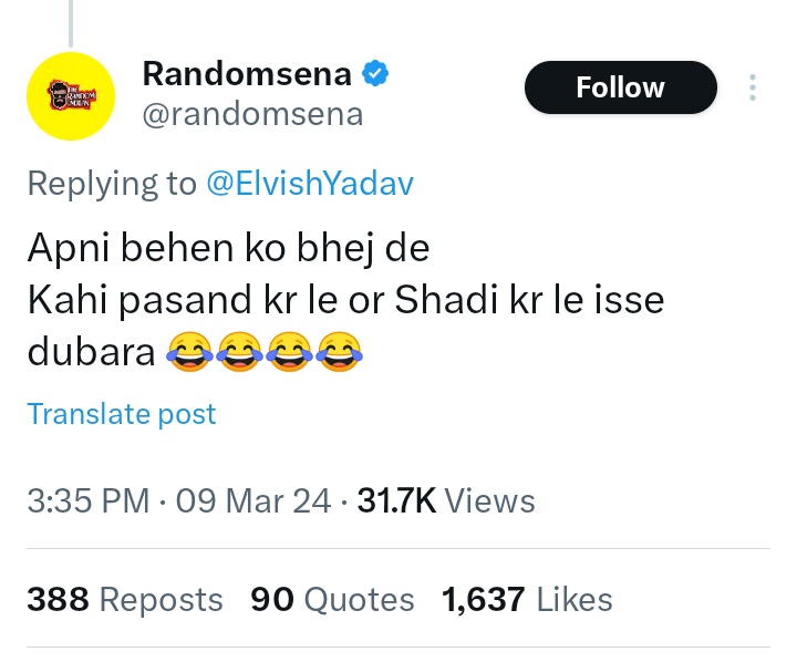 King__Ro45's tweet photo. This @randomsena call himself "Independent Hindutva Supporter" and also using foul language for Hindu Sister.... What a shame 😡

#BoycottRandomSena https://t.co/EkFHfjrWsd