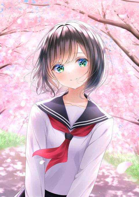 桜と最後のセーラー服#卒業 #創作 #イラスト 