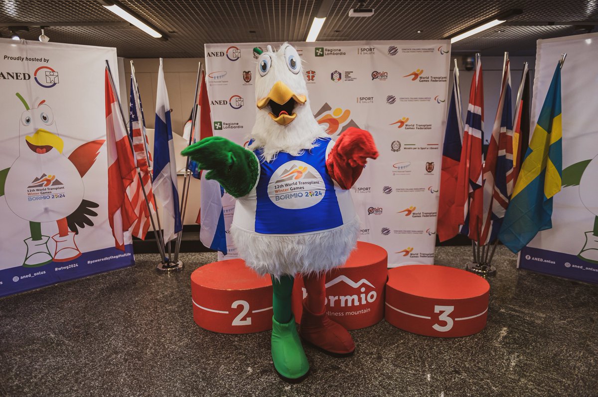 Our friend Donato, the 12th World Transplant Winter Games 2024 mascot. The best job the world! #wtwg2024