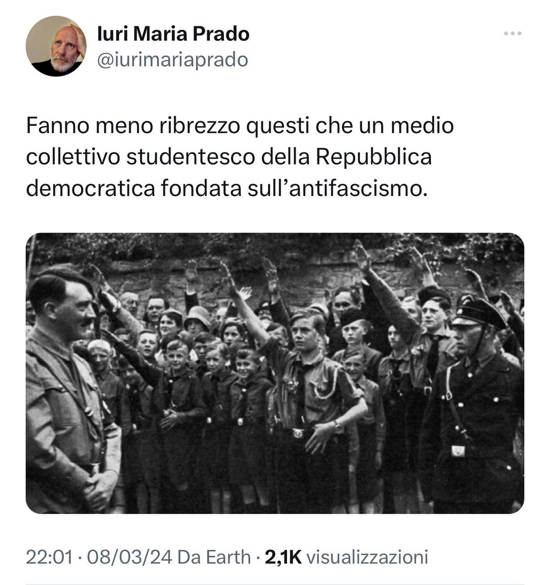 Questo signore che paragona Hitler e i nazisti ai collettivi studenteschi, scrive su #Foglio (soldi pubblici) e #Linkiesta. I problemi però sono #Conte #Schlein @fattoquotidiano #Travaglio e così via. Che ne dite @PBerizzi @AlRobecchi @Italiantifa @Anpinazionale @c_appendino?