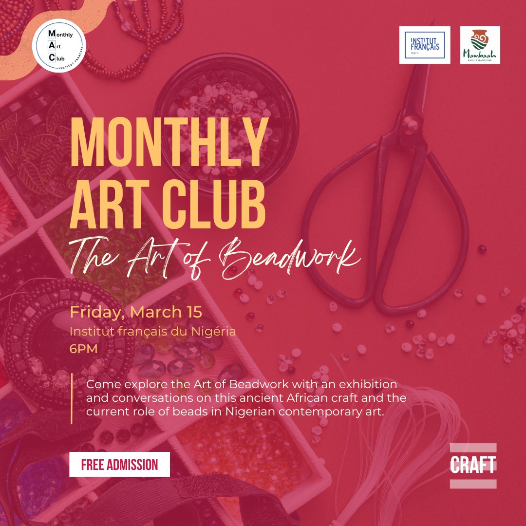 Next week Friday we host another edition of the Monthly Art Club. We'll be having an exhibition and conversations around beadmaking and the current role of beads in Nigerian contemporary art ! Admission is FREE/RSVP via this link: forms.gle/4cDfPfc5Zaj1u4… #IFN #MonthlyArtClub