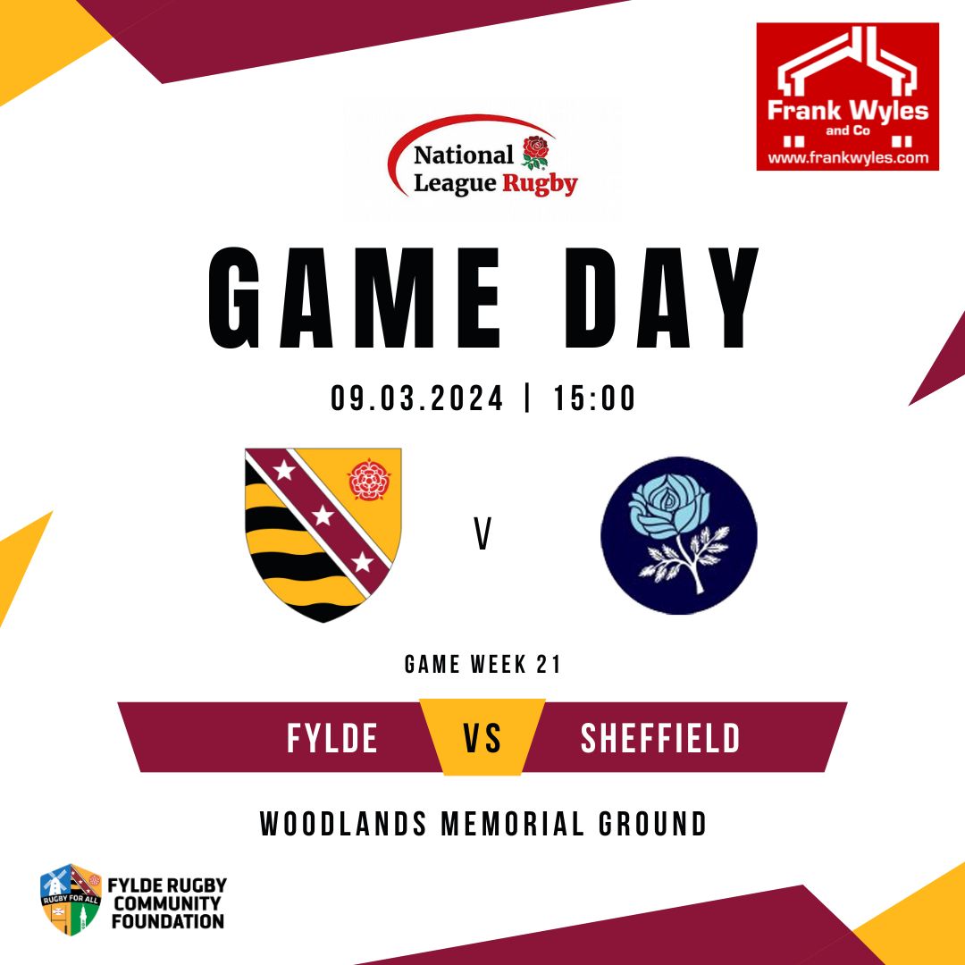 IT'S GAME DAY!!!

🆚 Sheffield RUFC
🏆 National 2 North
🏟️ Home
⏰ Kick Off 3pm
🍻 Bar Open 12pm
📺 Watch England v Ireland at 4.45pm

#RunitFylde