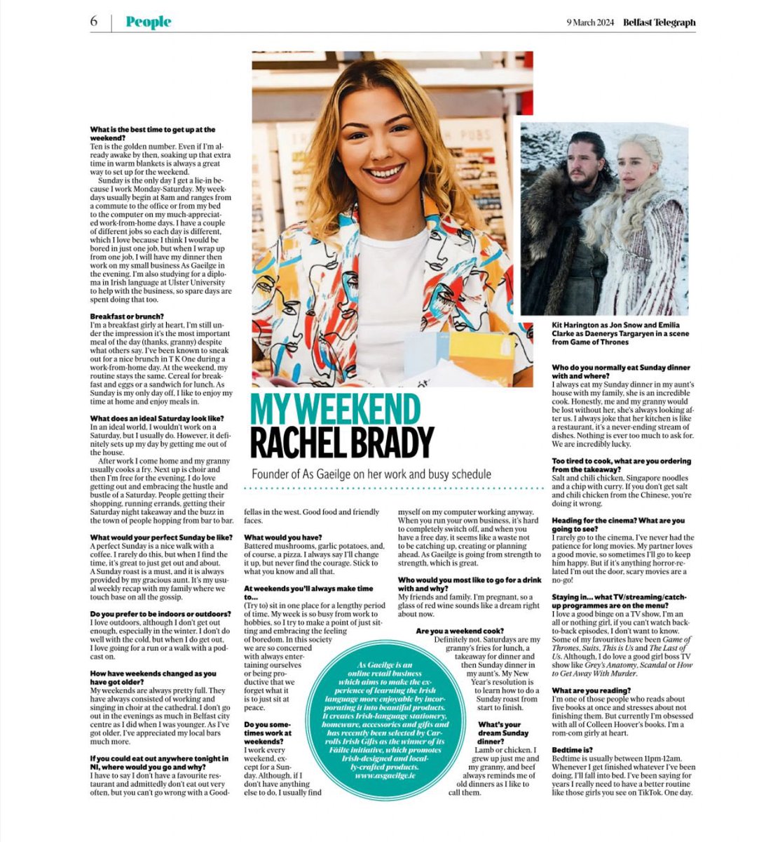 Thrilled to be highlighted in Belfast Telegraph Business Magazine, sharing insights into my weekend activities!