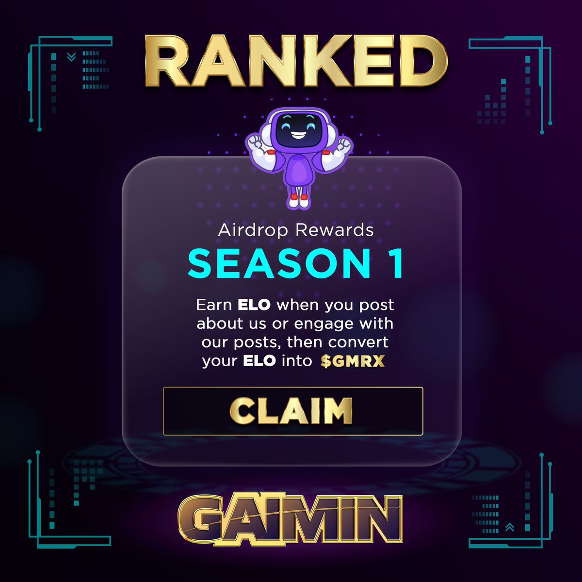 $GMRX Airdrop Farming Pre-TGE is officially live! ranked.gaimin.io Play RANKED by engaging with us on Twitter to earn ELO and redeem for $GMRX. SEASON 1 Begins. $GMRX is currently the world's largest DePIN for GPUs and building the fastest L2 Blockchain at 150k TPS 🤯