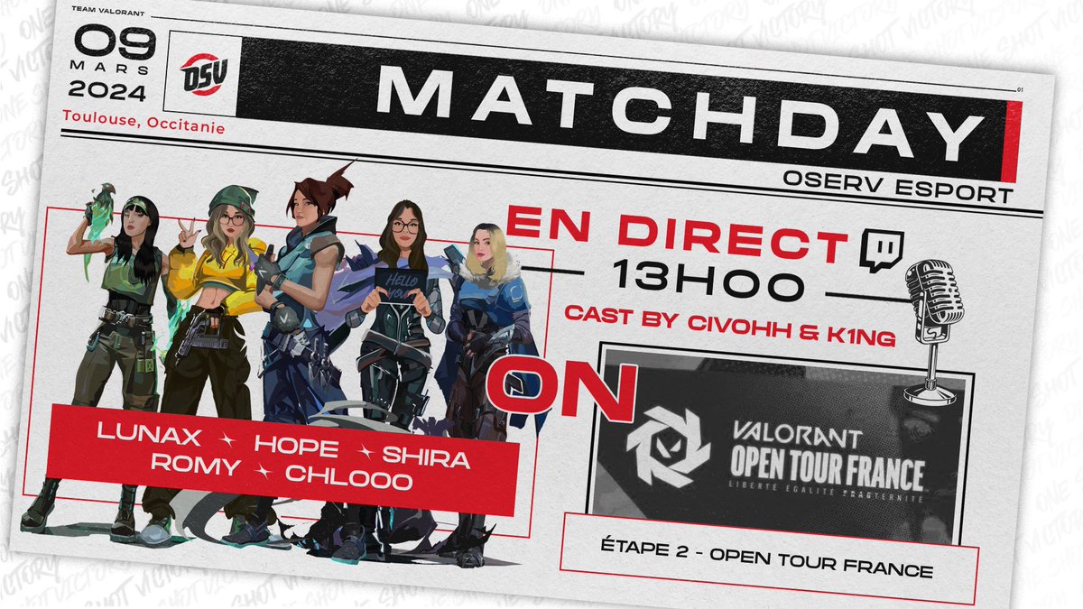 🔴 | #OpenTourFrance Étape 2 | DAY 1

Ce ne sera pas la même que la première fois, on déchire tout ! 🔫 
🇫🇷 <a href="/Chlooo_vlr/">Chlooo</a>
🇫🇷 @itzllunax
🇫🇷 <a href="/shiraVLR/">mGa shira</a>
🇫🇷 @hopevlrrr
🇫🇷 <a href="/romyyvlr/">rom's</a>

Premier BO1 🆚 BSTRDFAN
🎙️ <a href="/Civohh/">Civohh</a> &amp; @K1NG__FPS
📺 Lien en Thread
#OSVWIN