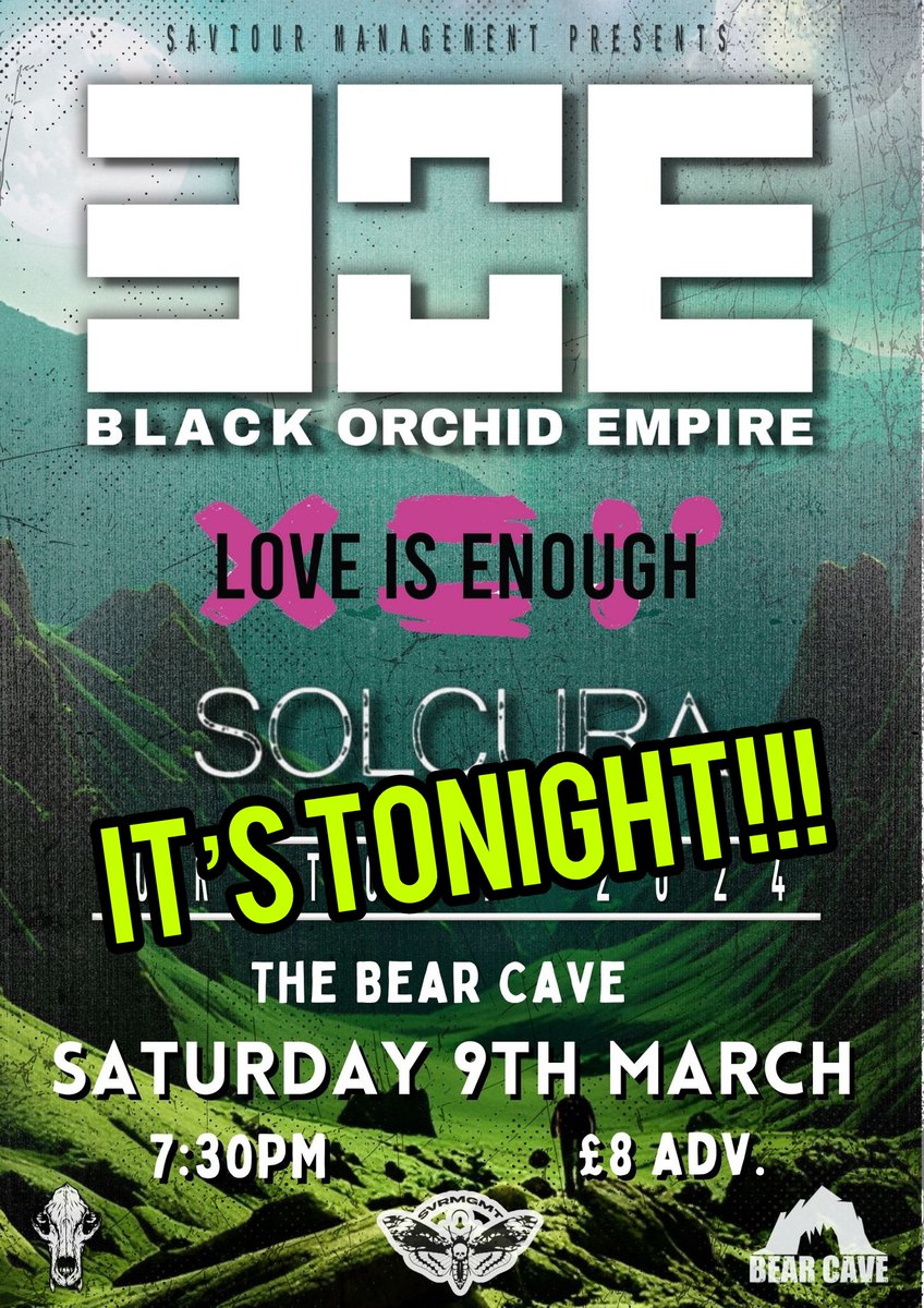 \\\\ IT'S TONIGHT!!! //// 💜BOURNEMOUTH SHOW💜 The Bear Cave < Sat 9th March > Supporting rockers @orchidempire!🔥 💘...also playing Solcura...💘 👀Tix £8adv wegottickets.com/event/596617 #LoveIsEnough #Bournemouth #LiveMusic #March #AltMusic