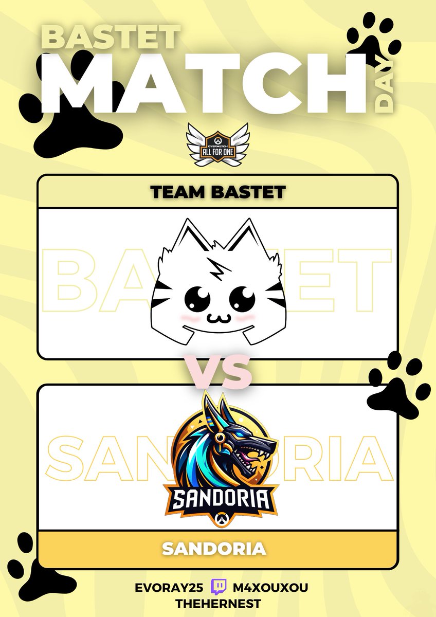 TeamBastet's tweet photo. Notre chemin continue, et devant nous se dresse la Sandoria ! ⚔️

Toujours déterminés à finir ce Stage 2 invaincus, la victoire est encore une fois la seule option 👊

⌚️20h30
🎬https://t.co/lQZ903SN7b
🎬https://t.co/UqMiCIxZe8
🎬https://t.co/JYVdKb78kL
#ClawsToVictory 🐾 https://t.co/0cuWKTRjM4
