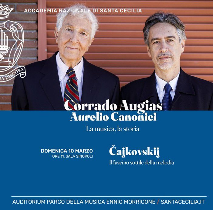 Domenica 10 marzo a Roma all’Accademia di @santa_cecilia assieme a #CorradoAugias racconteremo la splendida musica di #Ciaikovskij ❤️🎵
