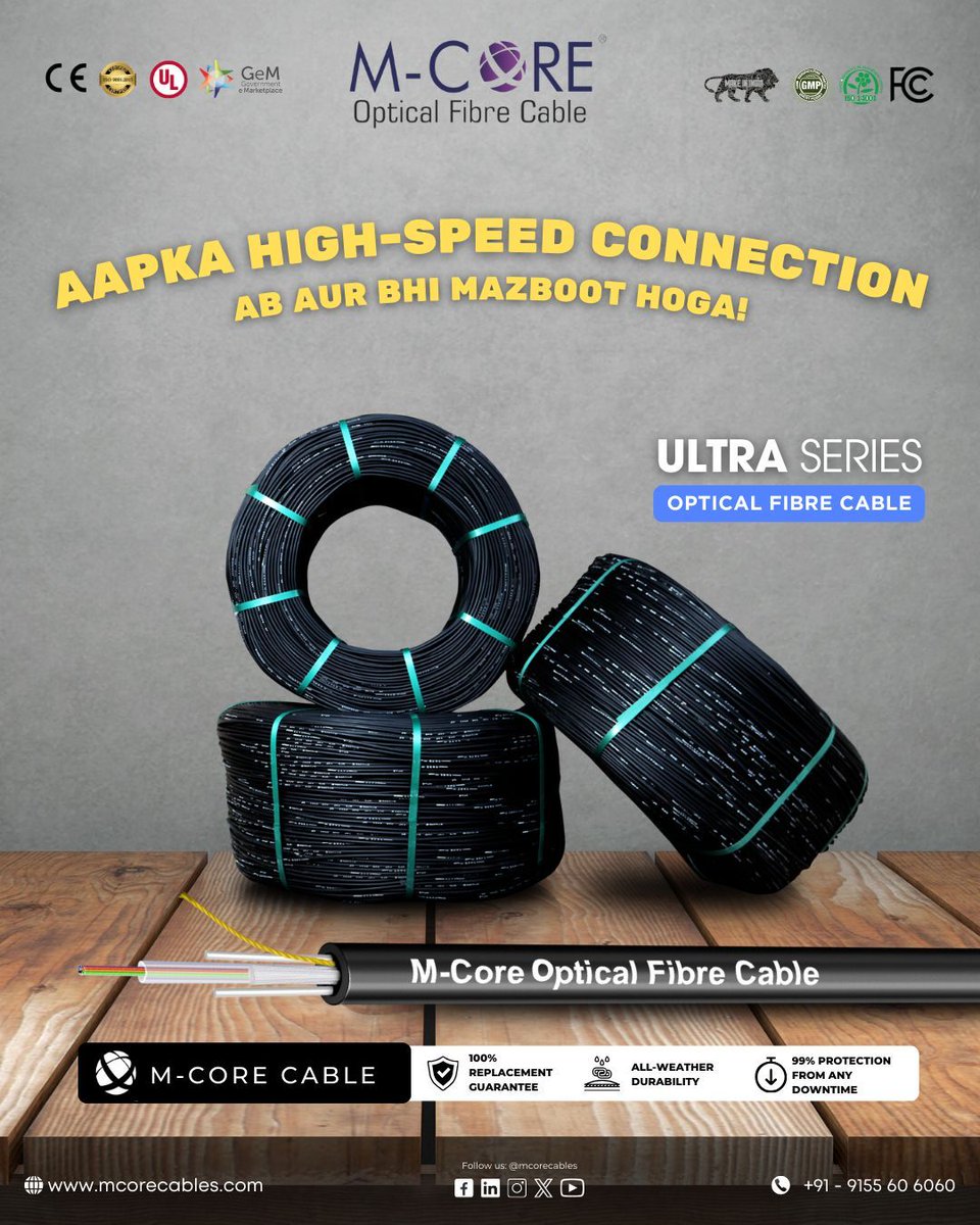 mcorecables's tweet photo. Light up your world with unparalleled speed 🚀💡 Introducing our #MCORE Ultra Series Optical Fibre Cable - engineered for those who don't settle for less. With unmatched #datatransmission speeds and robust reliability, get ready to experience the #internet like never before. https://t.co/Pilac3lNpw
