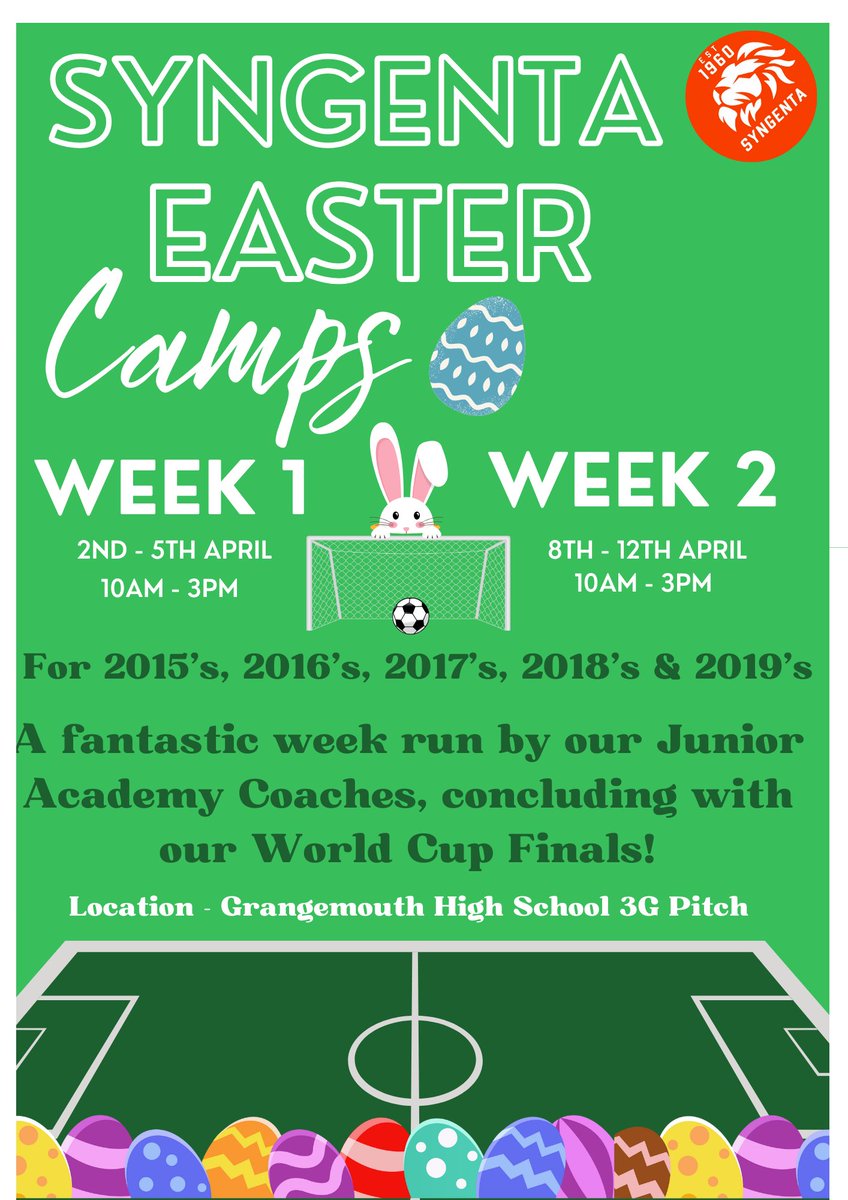 Not long until Easter holidays! 🐣 

Have you booked your space on one of our camps yet?  

It’s a great week filled with games, training and fun - not forgetting everyone’s favourite last day where we have our World Cup Finals 🏆 

Book your space here forms.gle/JE37GhmxaSsCkV…