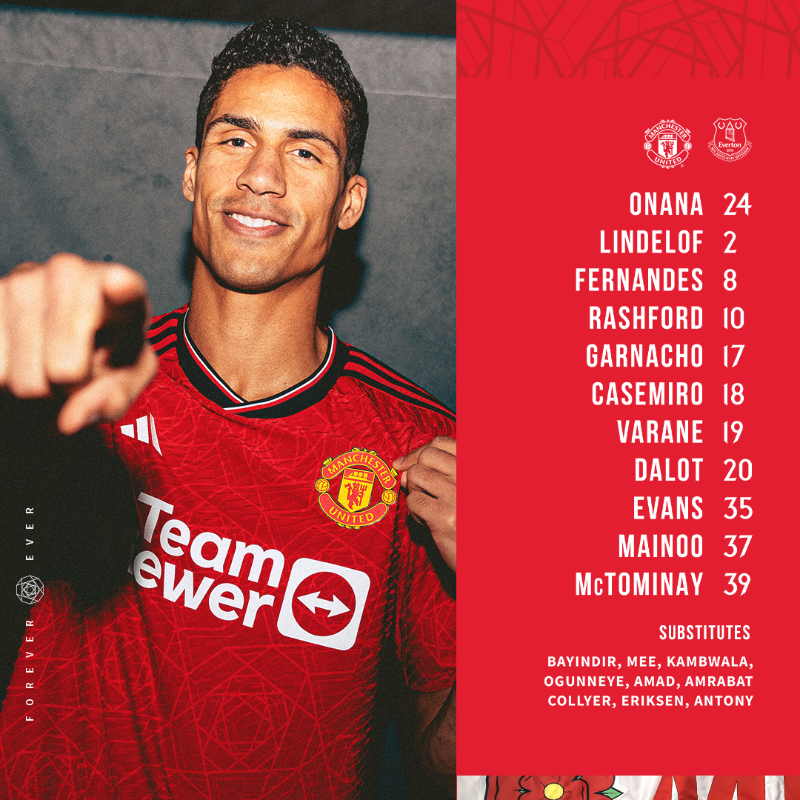 ManUtd's tweet photo. Your Reds to face Everton ✊

#MUFC || #MUNEVE
