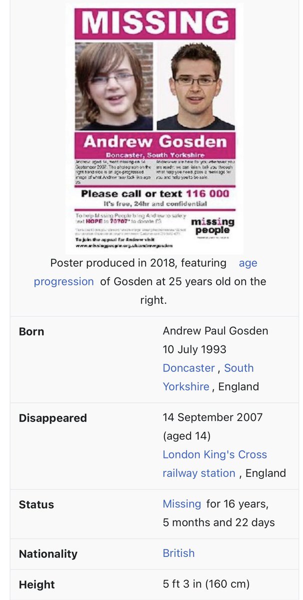 RedBSierra's tweet photo. Andrew Gosden has been missing longer than he’s been alive when he disappeared. https://t.co/50NWDGeI3K