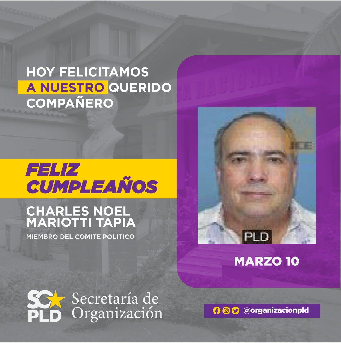 organizacionpld's tweet photo. ⭐️¡Salud y muchas bendiciones @charliemariotti ! ¡Feliz cumpleaños, compañero! ⭐️
#organizacionpld #pld #pldexterior #pldenlinea #maspld #elpeledeista https://t.co/Wc80V9AP8A