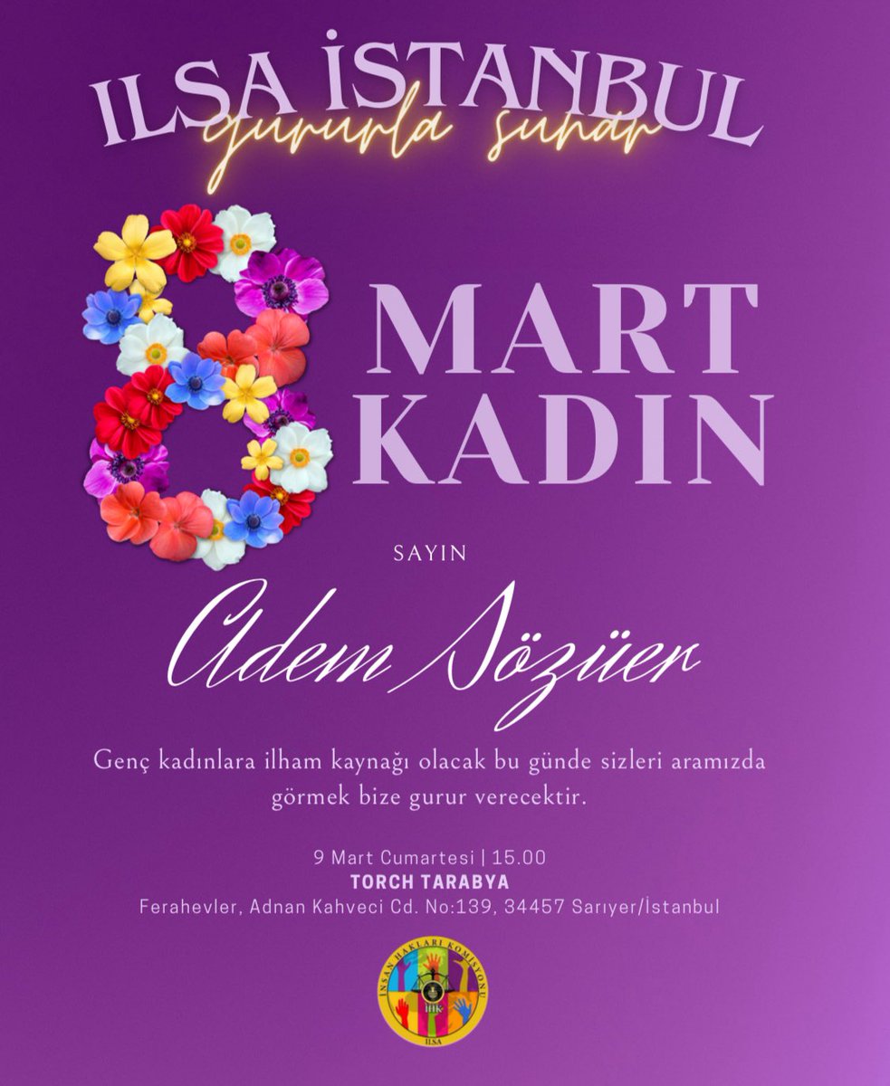 #8MartDünyaKadınlarGünü
"İlk adımın zorluğunu cesaretleriyle aşan tüm öncü kadınlarımızdan ilhamla"
<a href="/ilsaistanbul/">ILSA Istanbul</a> 'u kutluyor
davet için teşekkür ediyorum.
İlham veren öncüler👏
<a href="/bengisemerciens/">Bengi Semerci,Hekim,M.D.</a> 
<a href="/tduygukoksal/">Tuğçe Duygu Köksal</a> 
<a href="/SaibeOktay/">saibe oktay özdemir</a> 
<a href="/burcusoysev/">Burcu Soysev</a>
<a href="/nurgulturker/">nurgul.c.turker</a>
<a href="/olcyusufoglu/">Olcay Yusufoğlu</a>
Kübra Şenyaylar