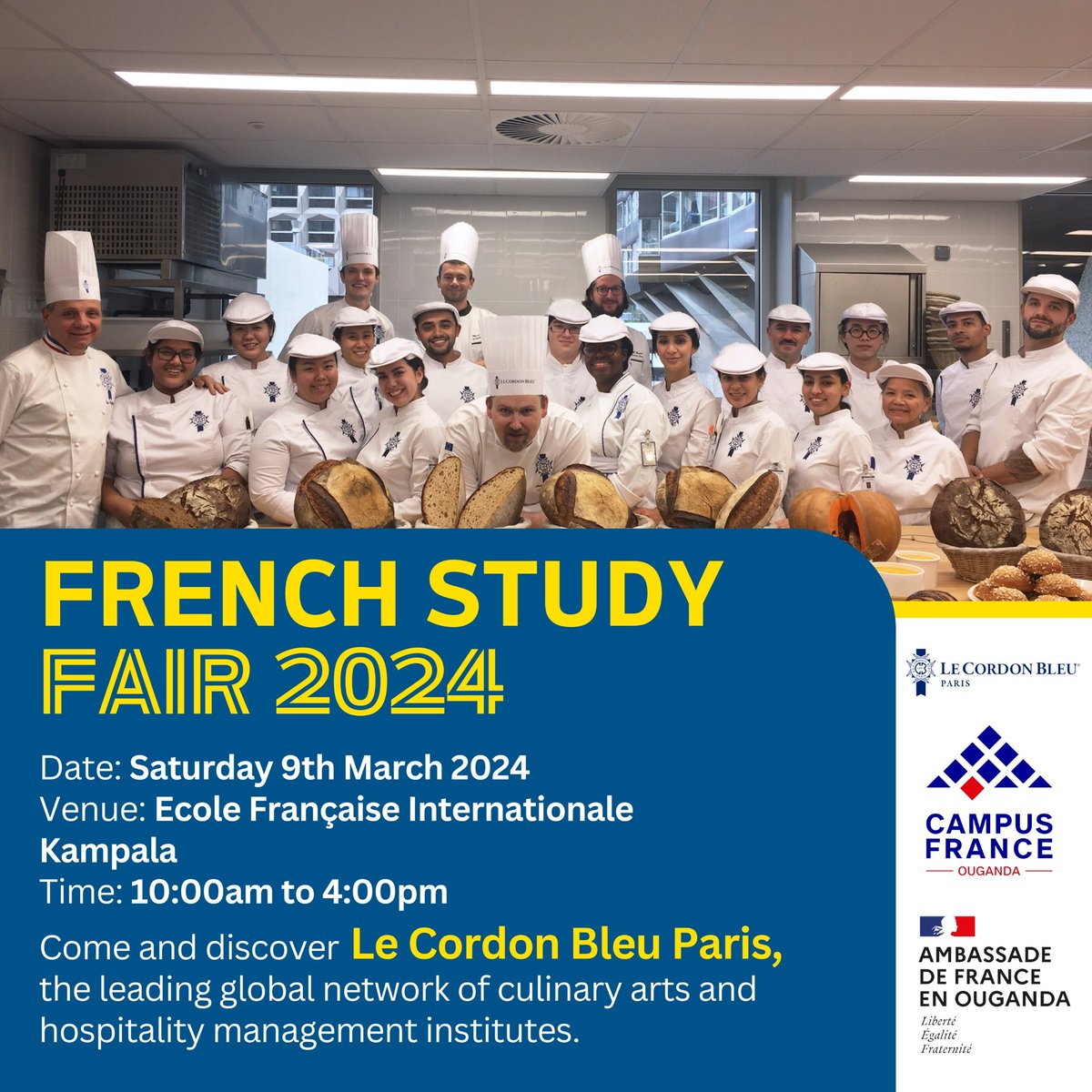 Are culinary arts your passion ? We are glad to announce that @LeCordon, a very prestigious school, is with us at @lfkampala. Just like Julia Child, you too can become a reknown chef 😉 ! Pass by before 4pm to speak to a represententive. #RendezvousenFrance 🇫🇷