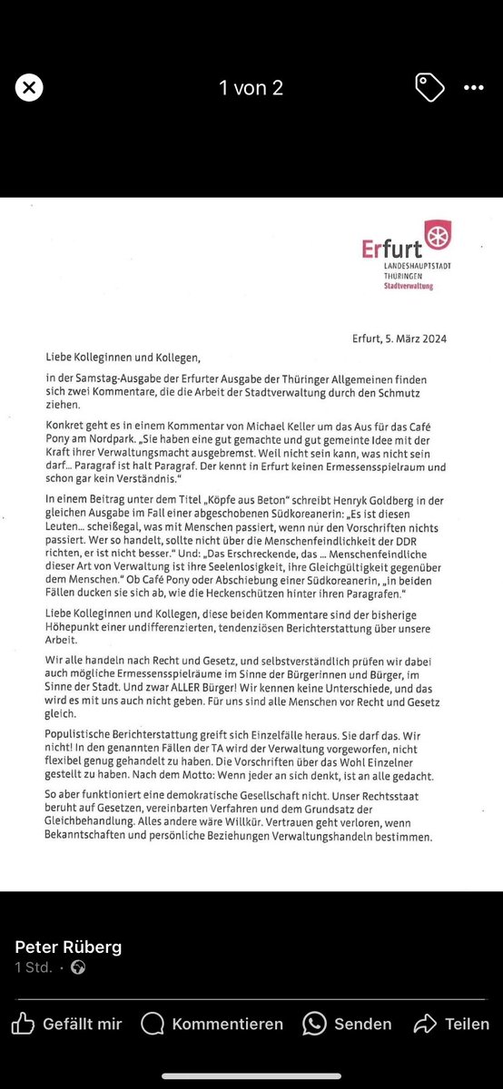 kendzia_ludwig's tweet photo. Irgendwie hat man in der Stadtverwaltung #Erfurt das mit der Pressfreiheit und dem journalistischen Element des Kommentars noch nicht so verstanden. Kann der @DJVThueringen helfen? https://t.co/9AUHvVHOII