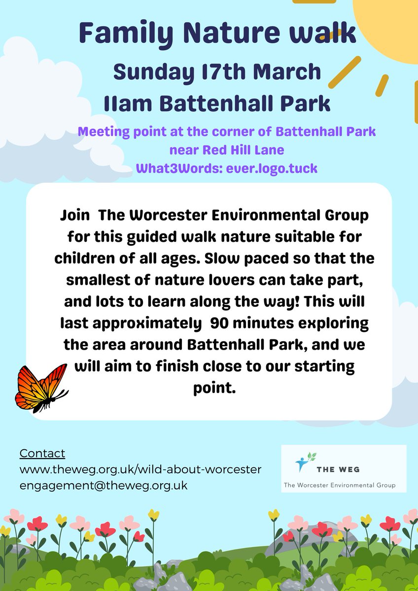 Join @TheWEGWorcester next Sunday for a family nature walk...our guided walks are always lots of fun with nature crafts and activities, facts about the local area and a chance for children to explore nature.