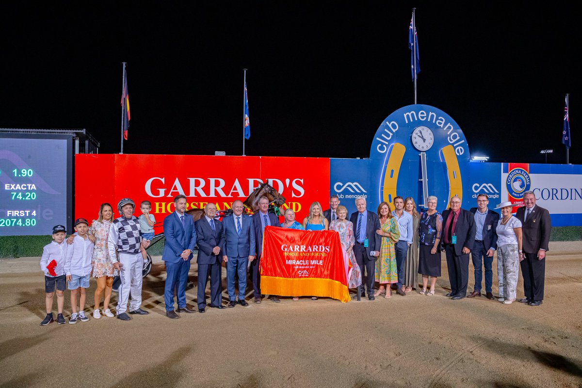 ClubMenangle's tweet photo. Leap To Fame, trained and driven by Grant Dixon, is the 2024 @GarrardsHnH Miracle Mile Champion in a mile rate of 1.48.3!🏆

Sooner The Bettor NZ and Speak The Truth filled the minor placings.

Congratulations to all connected with Leap To Fame.👏
#WitnesstheMagic @HRNSW_Harness https://t.co/pyBOlKldNU