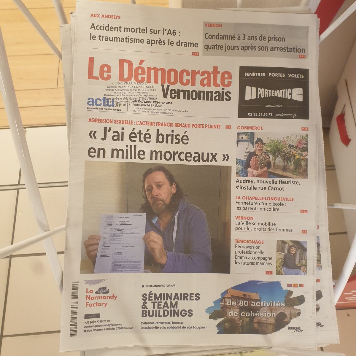 FrancisRenaud1's tweet photo. Il est partout Le Démocrate Vernonnais  à lire l'entretien avec Maxime Laffiac vous le trouverez dans les bureaux de tabac et   même au Monoprix VERNON Actu  @27  #acteursfrancais #revelations #temoignages #parcours #omerta #abusdepouvoir #harcelementsexuel #directeursdecasting https://t.co/pG2Y5dVMaG