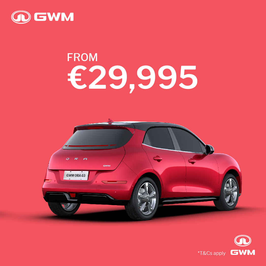 GWMORA_IE's tweet photo. Going electric costs you less. Just check out this fantastic offer:

Choose the all electric GWM ORA 03 and reward yourself with €5000 cash back OR 0%APR. From only €29,995 after grants, book a test drive at https://t.co/A9CqQitOfC! https://t.co/JuqFjWz0AJ