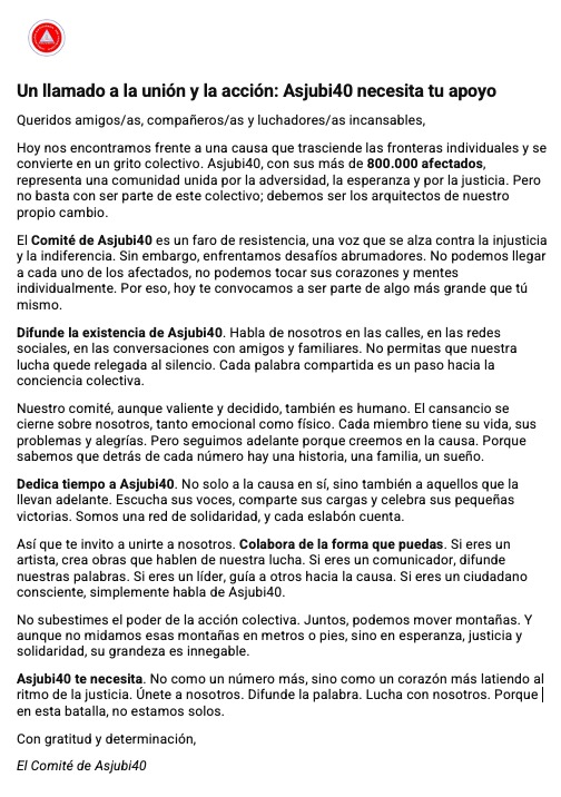 Alguien dijo y no sin razón: 

"Si no persigues lo que quieres, nunca lo tendrás. Si no preguntas, la respuesta siempre será no. Si no das un paso adelante, siempre estarás en el mismo lugar" 

Todxs podemos colaborar de alguna manera con <a href="/asjubi40/">Asjubi40</a> ¡Anímate a hacerlo!