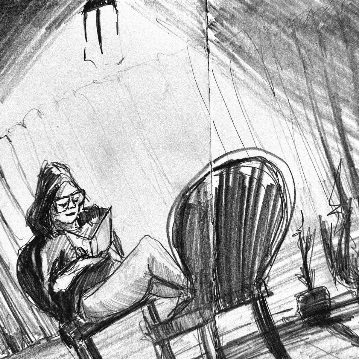 BirdsInSuits's tweet photo. Saturday night outdoor reading. 
Supposedly some people read to escape the real life consequences of marrying a dreamer who will never mature. Sounds made up to me.
#birdsinsuits #art #artistsoninstagram #draw #drawing #pencil #moleskine #sketch #sketchbook #palominoblackwing https://t.co/fOjfUJ7C9x