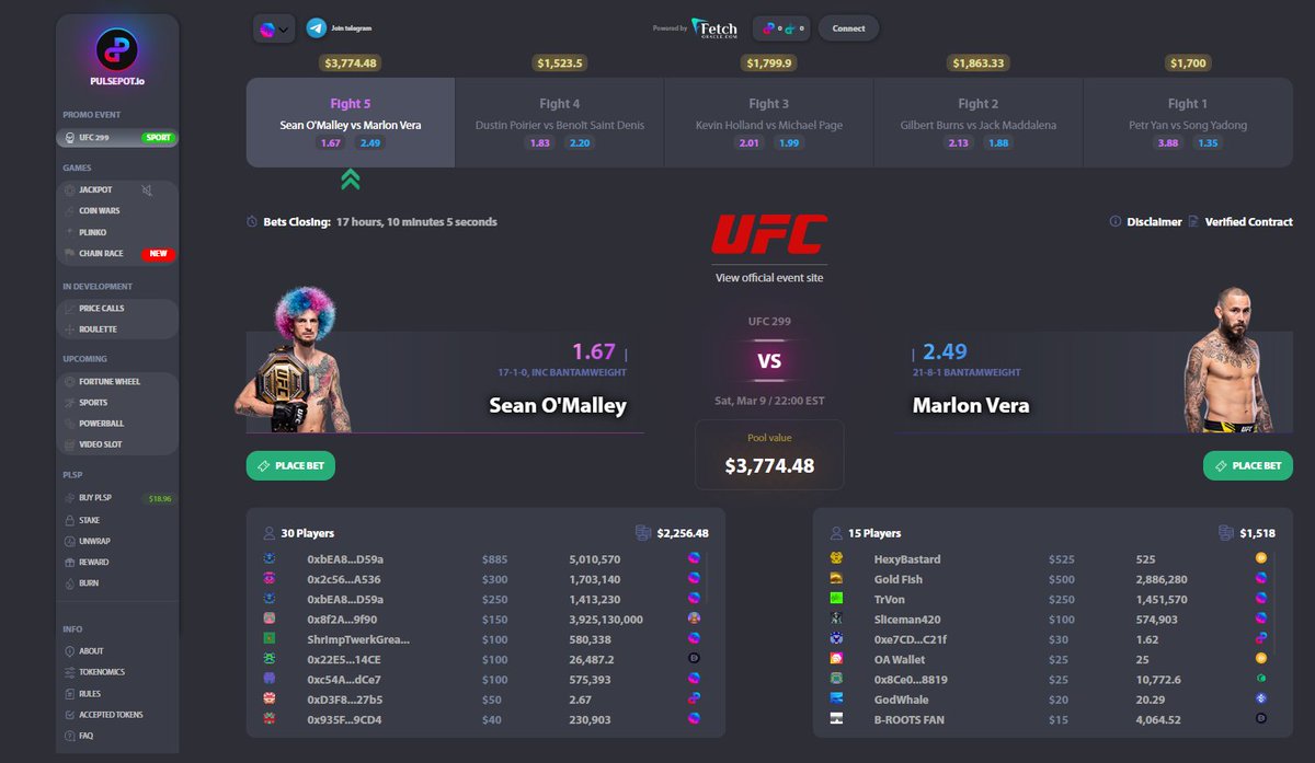 _psyphon_'s tweet photo. 🥊🎉Get ready for an adrenaline-packed Sunday with #PulsePot's sports betting event for UFC299! 🥳

🔥Come get a taste of Decentralized sports betting on #PulseChain! 💪🏆

Place your bets here - https://t.co/6xJv1obDUb
Don't miss out on the action!🚀 

$PLSP #DeFi #SportsBetting https://t.co/AEcGwWg5iB