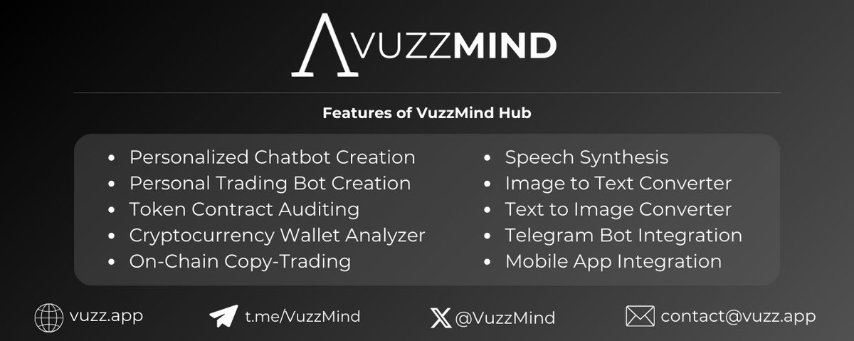VuzzMind's tweet photo. We are determined to create a revolution in the world of artificial intelligence and Blockchain.
With VuzzMind Hub, you can access many features from one place.

Which feature resonates the most with you? 
How can VuzzMind revolutionize AI in your life?