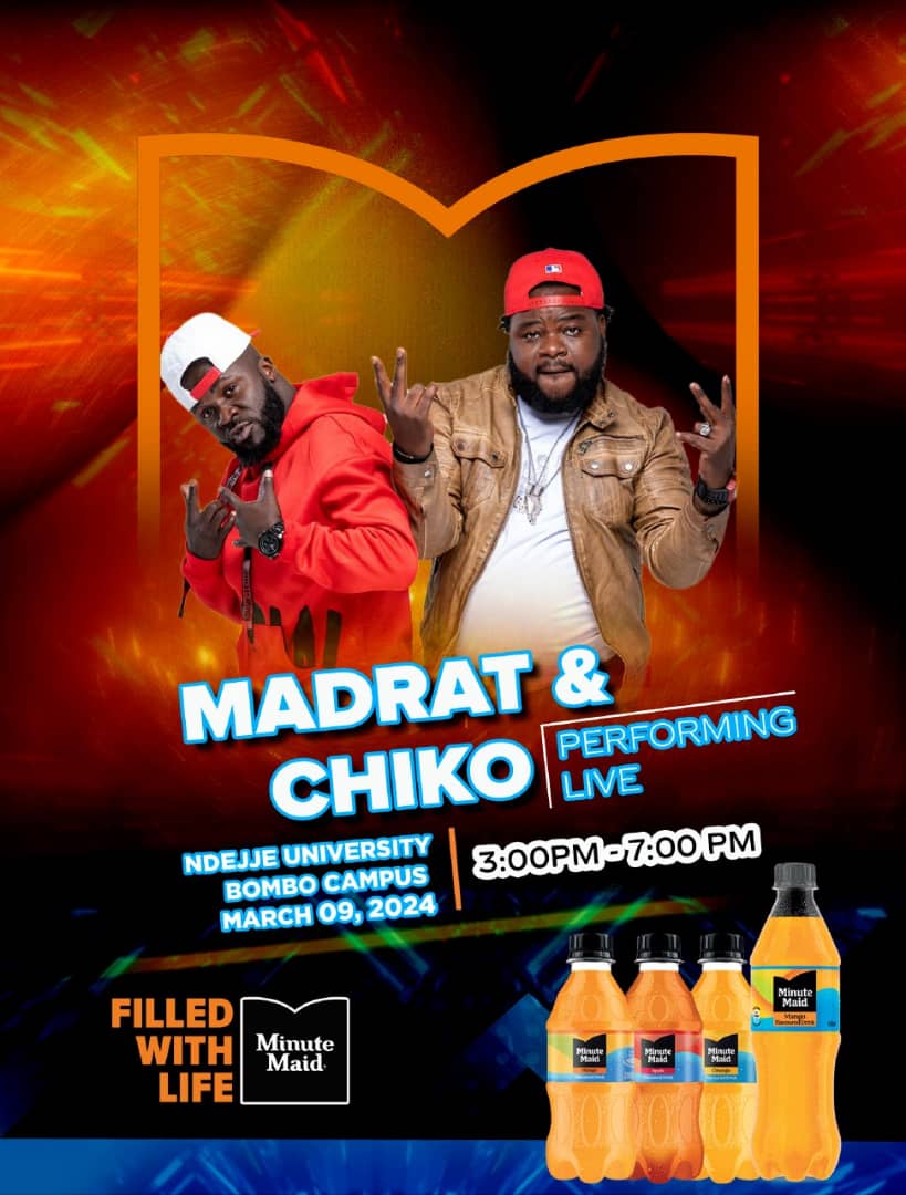 Nabakooza_'s tweet image. Get ready to laugh your hearts out as Madrat and Chico take over Ndejje University Bombo Campus!  Sponsored by @MinuteMaid.

This hilarious duo is sure to bring non-stop laughter and unforgettable moments. Don't miss this epic comedy event 😁

@CocaColaBevUg | #FilledWithLife