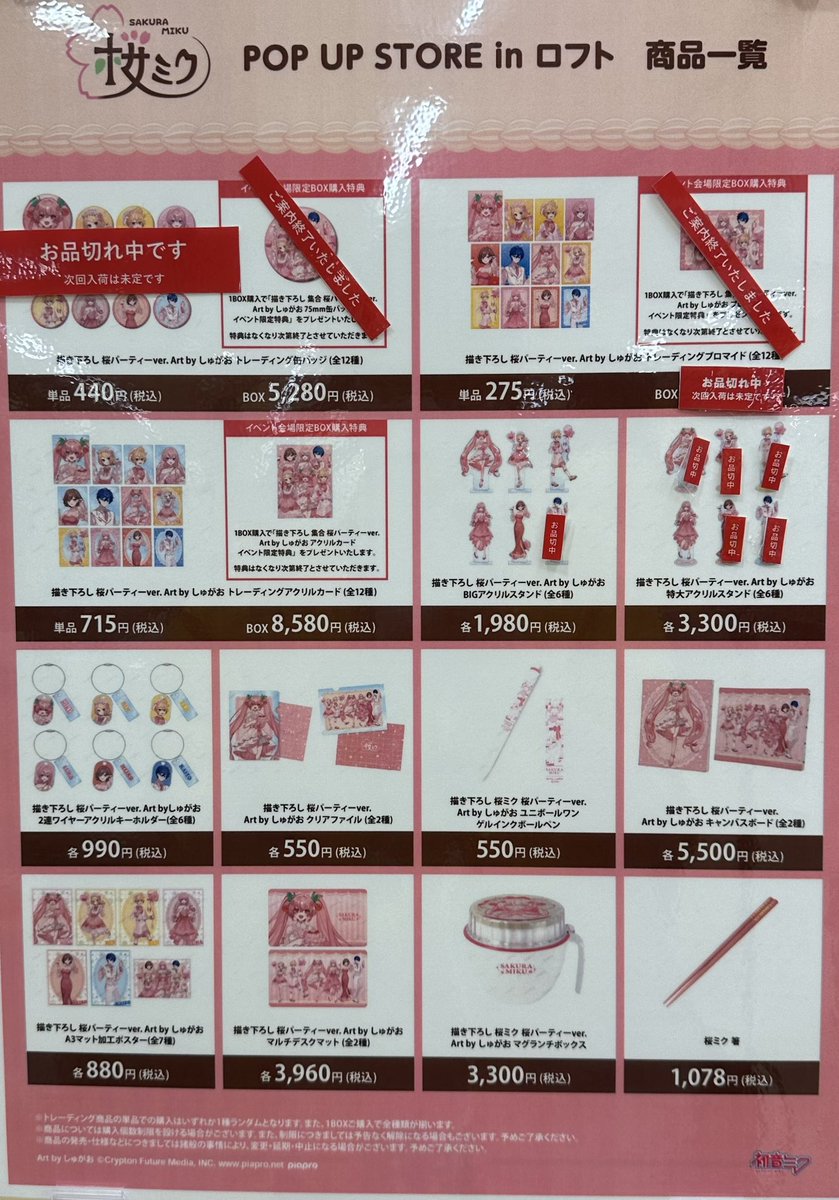 桜ミク POP UP STORE inロフト／ ・21:00閉店時点グッズ在庫状況 現在