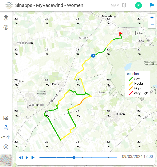 🌬️crosswinds and open landscapes, ... the perfect recipe for some echelon action in today's #Drentse8. The MyRacewind echelon risk map shows a lot of yellow alert zones!
myracewind.imdcapps.be/racewind-barom…