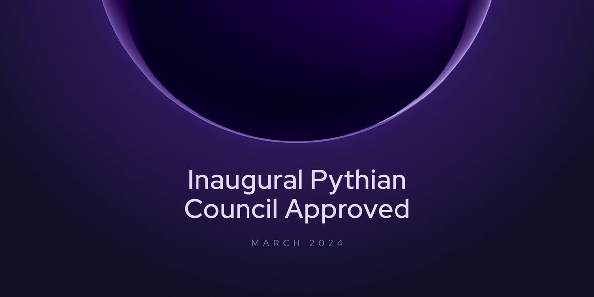 PythNetwork's tweet image. The Pyth week in review 🔮

Another one packed with news and updates for the Network! Let’s dive in.
🏛️ Governance

The Pythian Council was approved on chain this past Thursday with the 8 members being voted in. These 8 members will be in charge of the Pythian Multisig wallet.…