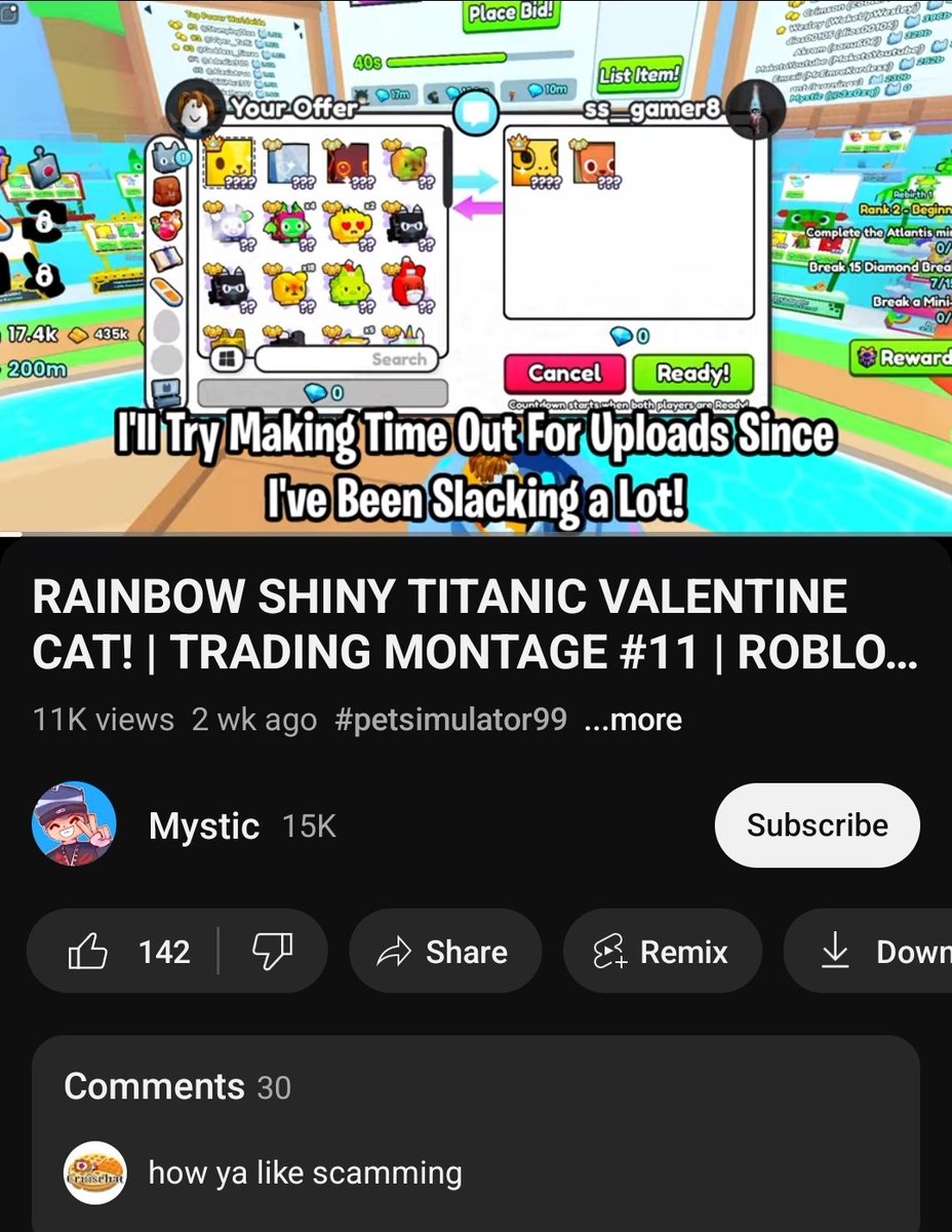 Sizzles posted about this, I'm posting too, as people need to be made aware!

This youtuber scammed people out of their TITANIC Pet's!

Please share and don't send your Pet's to people to index, I gave them back in my video but not all people are nice like me...

TRUST NO ONE!!!