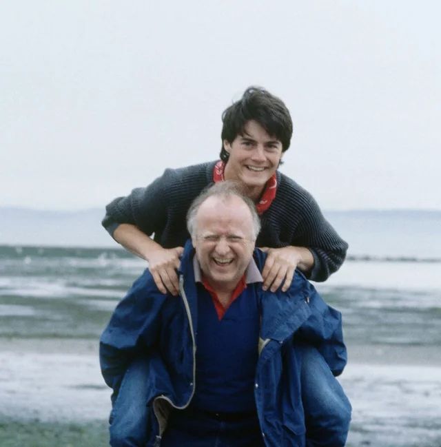 Actor Kyle MacLachlan gets a piggyback ride from “Dune” author, Frank Herbert. 1984