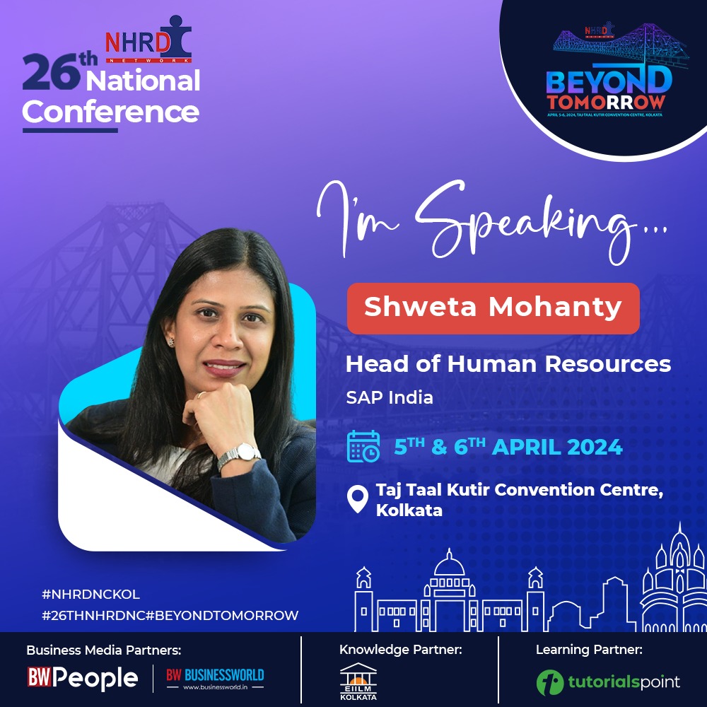 NHRDNKolkata's tweet image. Step into the world beyond tomorrow, where boundaries cease to exist.
Welcoming our speaker Ms. Shweta Mohanty to the 26th NHRDN Conference 2024!
Register Now: nationalhrd.org/conference
#NHRDNCKOL #tutorialpoint #26THNHRDNC #BEYONDTOMORROW #EIILM #BWBUSINESSWORLD #bwpeople