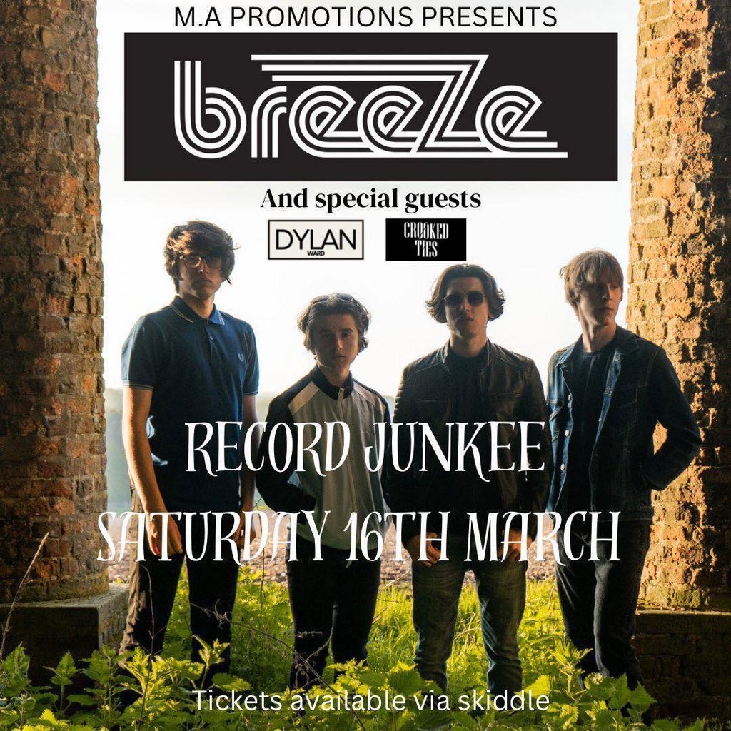 A week today @breezeisaband headline @RecordJunkee in Sheffield! 

Erupting from the North, Hull band BREEZE are setting the standard for upcoming artists within the Indie genre!

Support coming from @DylanWardMusic_ and @Crooked_Ties 

Tickets available in reply’s below!