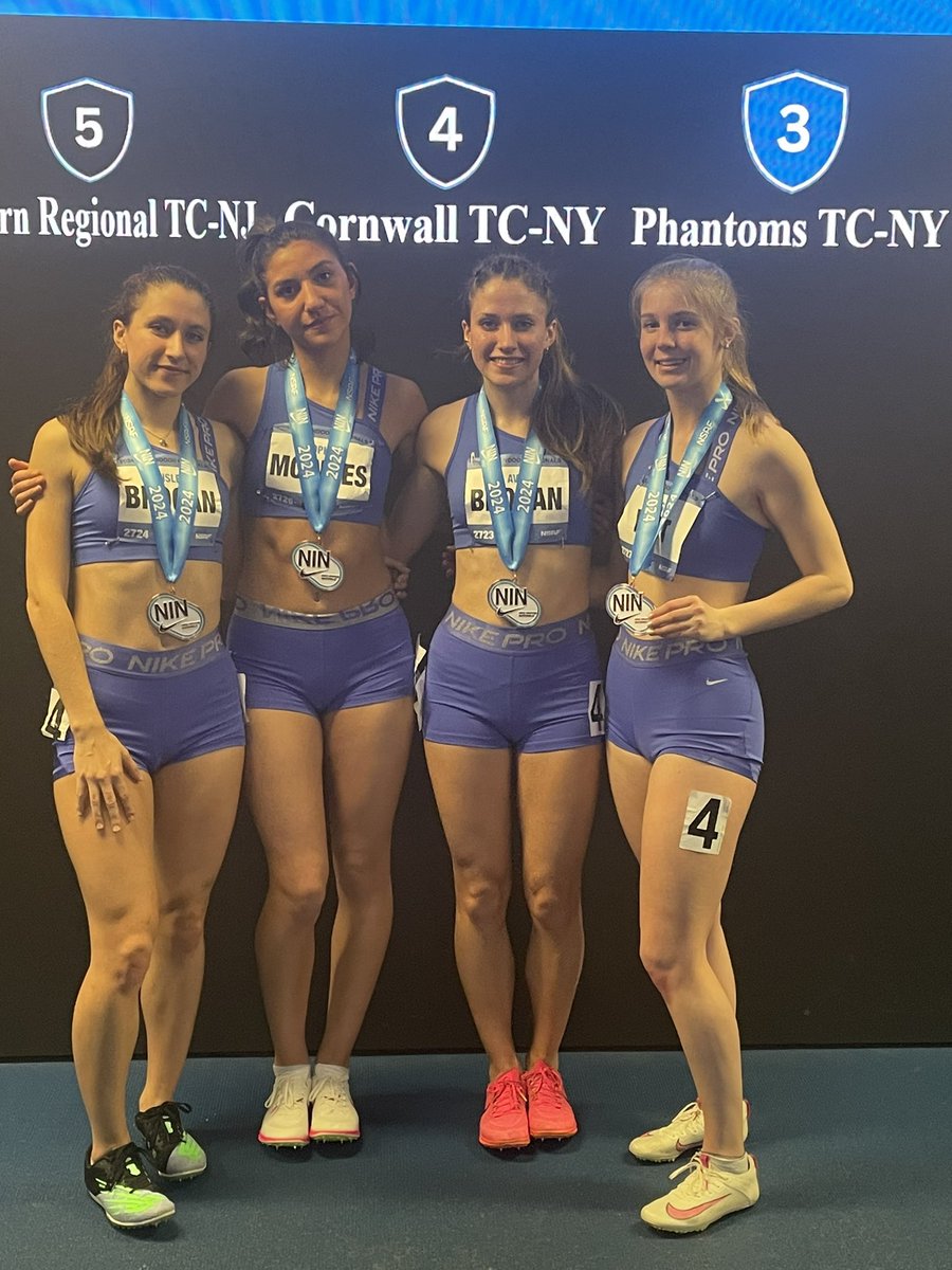 BBPGirlsXCTF's tweet photo. Congrats to the Girls SMR team of Maggie Yost, @ansley_brogan @ava_brogan &amp; @SophiaMcinnes for taking 3rd place at Nike Indoor Nationals!
Their time of 4:04.51 earns them All-American status and is the third fastest SMR in Suffolk County history!
@BBPathletics @bbpboosterclub https://t.co/YD8pEOB3kQ