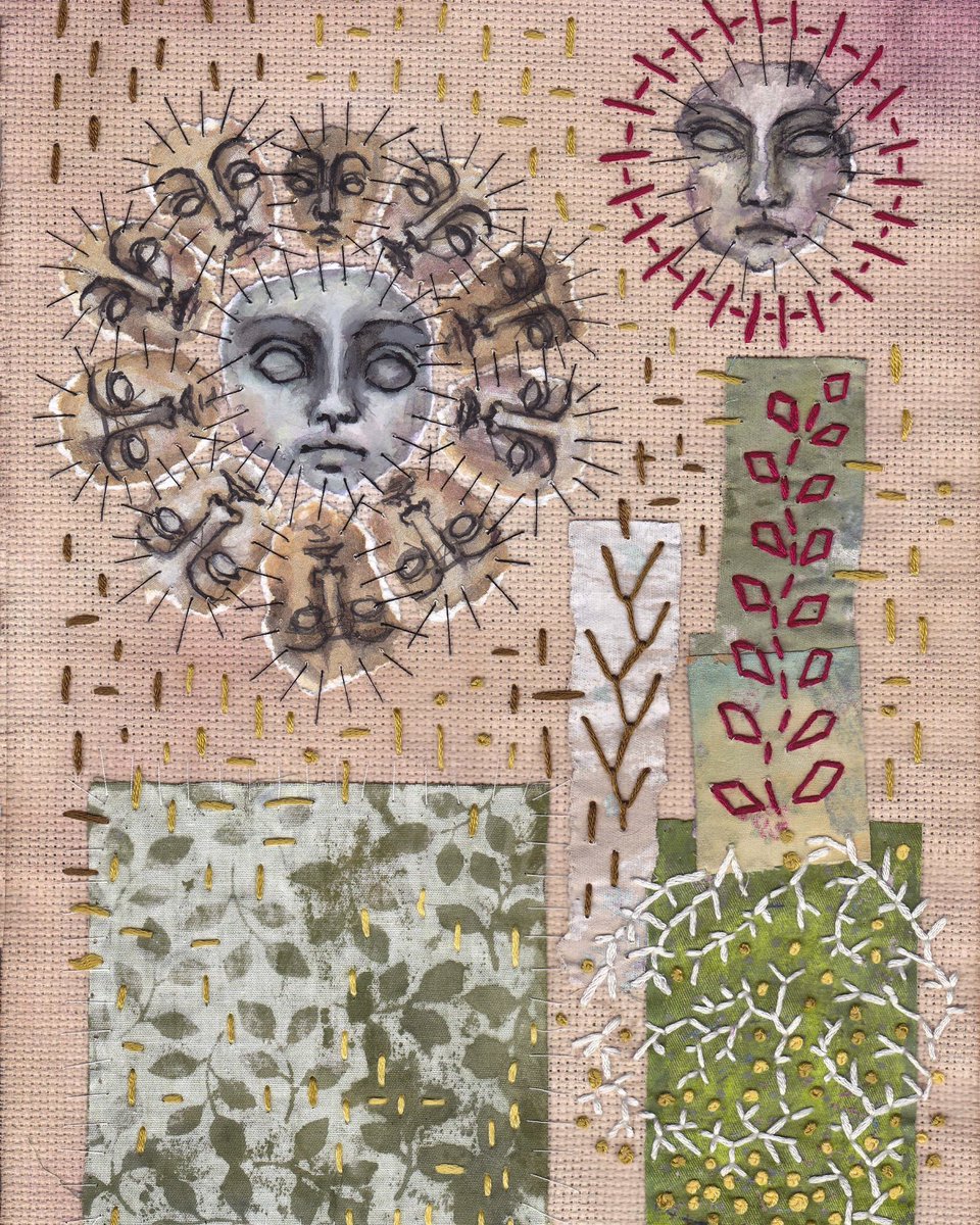 “Growing Strong” -08.03.2024 

..

#abstractart #mixedmediatextiles #paintedfabric #facesketches #simpleembroidery #outsiderartist #watercolourandink #leaves