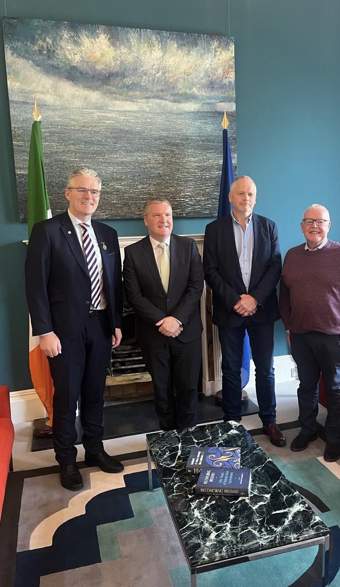 tttniuk's tweet photo. Thank you @IrelandEmbGB for hosting @tttniuk guests @officialgaa GAA President #JarlathBurns & #Trevorringland @IrishRugby
pictured with @MichaelOHare02 TTT President and Minster #MichaelMcGrath @GlobalIrish @ColletteMackin https://t.co/dVh5RO5py3
