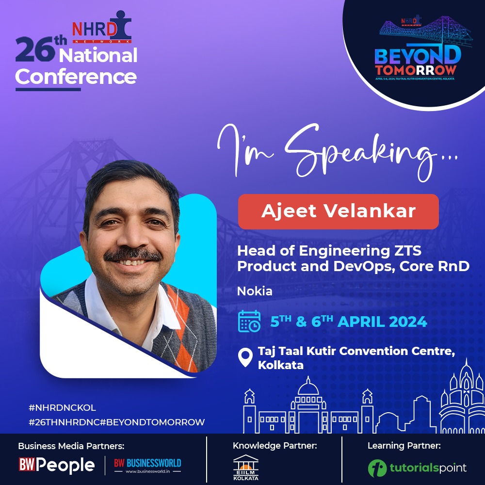 NHRDNKolkata's tweet image. Dive into a realm where innovation knows no bounds.
Welcoming our speaker Mr. Ajeet Velankar to the 26th NHRDN Conference 2024!
Register Now: nationalhrd.org/conference
#NHRDConference2024 #NHRDNCKOL #tutorialpoint #26THNHRDNC #BEYONDTOMORROW #EIILM #BWBUSINESSWORLD #bwpeople