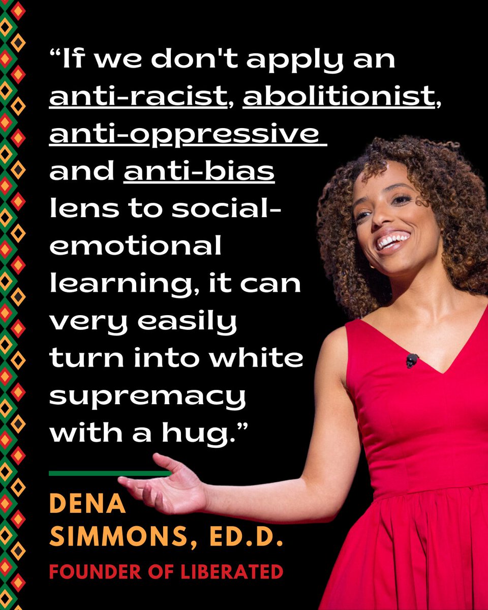 #SEL Week ended yesterday with #SELDay but let's keep the appreciation going for #BlackTeachers like @DenaSimmons whose work at @LiberatedED promotes culturally responsive SEL & equity in #edu. Dive into her research on humanizing SEL approaches: frontiersin.org/articles/10.33… #WHM