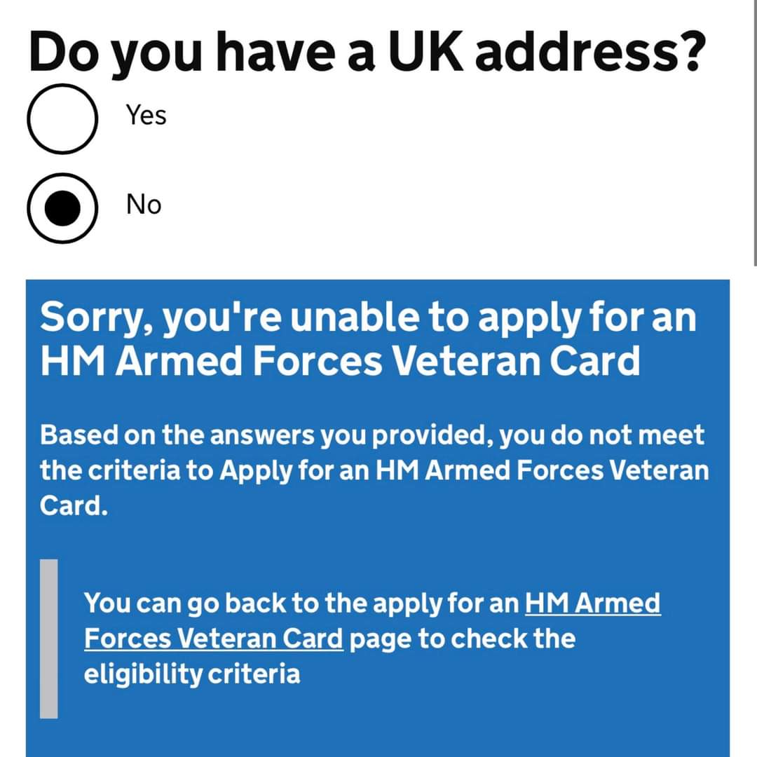 There are some issues with #Veterans that don't have a UK Registered address. They may be #homeless or #sofasurfing or returning to their home Country after service. @JohnnyMercerUK @VeteransGovUK @MilitaryBanter @MilHumorStores @charity_assure