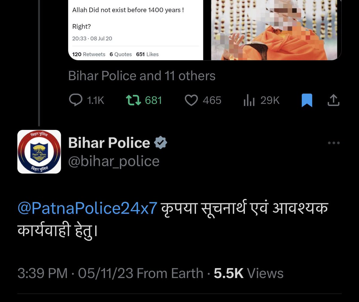mrsohail_15's tweet photo. Almost 4month passed away but no action hase been taken by @bihar_police &amp; @BlrCityPolice 
Why?

He openly abuse our allah and our prophet

Today once again I request blr police and Bihar police arrest him as soon as possible 

#ArrestRandomsena 
@Cyberdost https://t.co/iayeYSi5UY