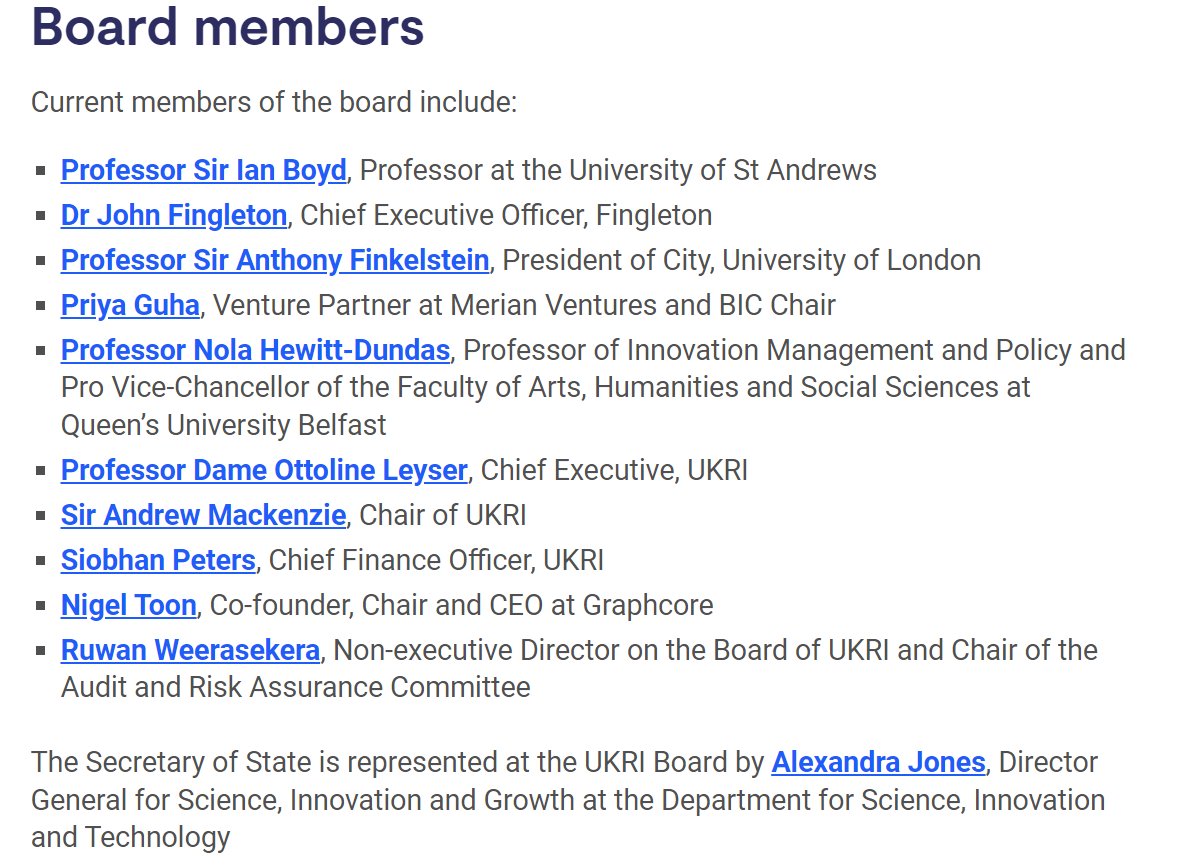 This morning @UKRI_News has updated its webpage to separate Jones out from other board members, whom she was previously listed alongside

The page now says 'The Secretary of State is represented at the UKRI Board by Alexandra Jones'