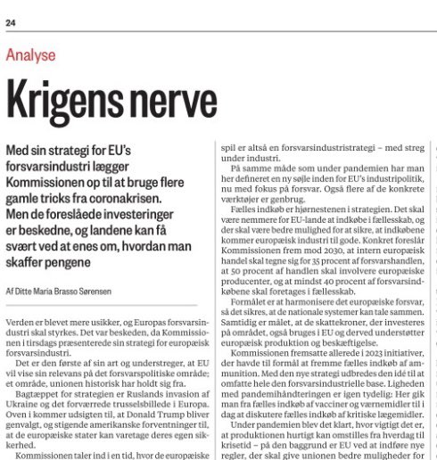 DitteBrasso's tweet photo. EU vil styrke #forsvarsindustrien ved at genbruge værktøjerne fra #covid - læs mit take på #EDIS her 👇 @thinkeuropa @informeren #EUDefence #forsvar #eudk #EFIP https://t.co/WZfZeCNsmD