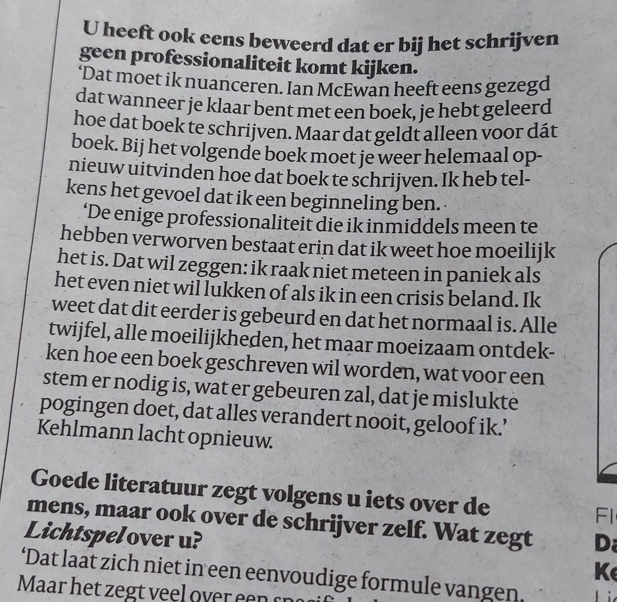Daniel Kehlman over schrijven en professionaliteit(<a href="/volkskrant/">de Volkskrant</a>) >>