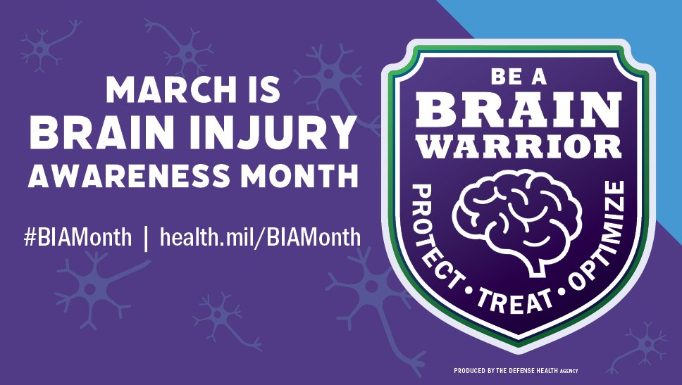 The Brain Injury Awareness Month Brain Health Symposium is March 13, 11 a.m. -5 p.m. ET! This year's event will feature experts from the #TBICoE, Home Base, <a href="/NMC_SD/">NMCSD</a>, &amp; <a href="/NH_RC/">Naval Health Research Center</a>. 

Learn more at health.mil/BIAMonth

#BIAMonth | #TBI | #MiitaryMedicine