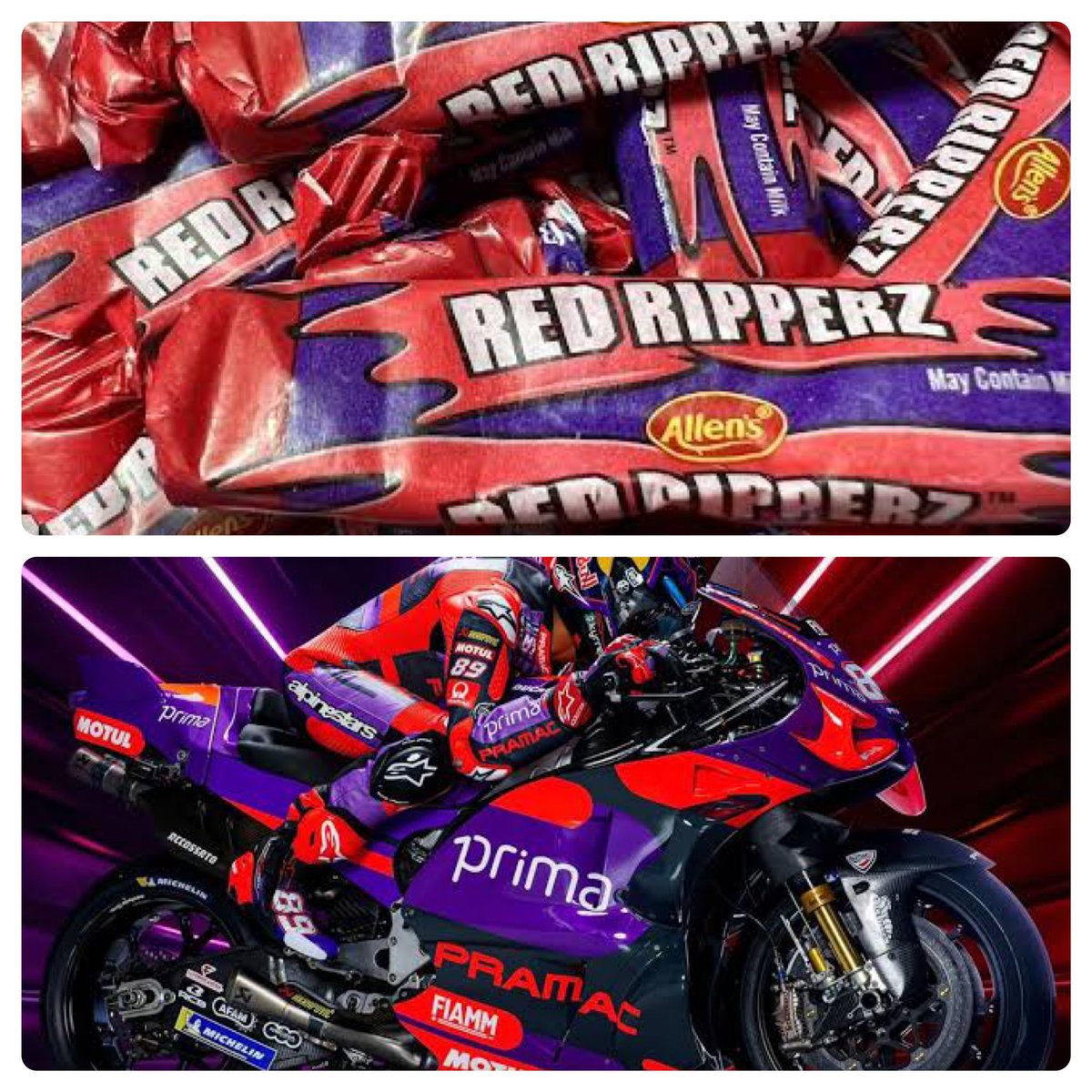 that_guy_1987's tweet image. It was bugging me where I had seen @pramacracing livery before, Allens Red Ripperz formerly known as… nvmd @MotoGP #Gp24 #ducati @88jorgemartin